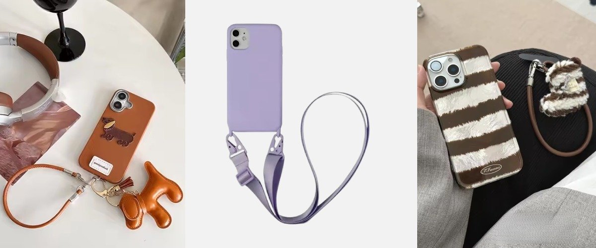 Three different lanyard phone case variety and styles.